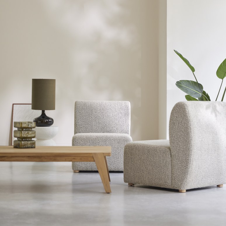 Swann - Poltroncina modulare in legno di acacia massello e tessuto grigio