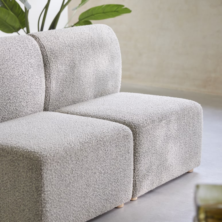 Swann - Modulaire 2-zitsbank Swann van massief acacia en grijze stof