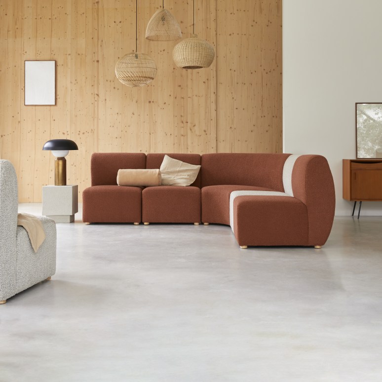 Swann - Modulaire 2-zitsbank van massief acacia en terracotta stof