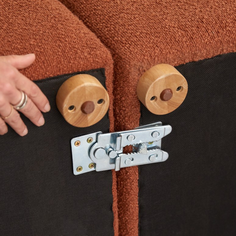 Swann - Banqueta modular de 2 plazas de acacia maciza y tela terracota