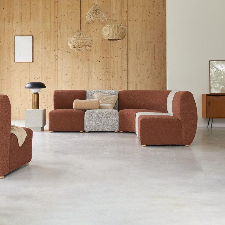 Swann - Modulaire 2-zitsbank van massief acacia en terracotta stof