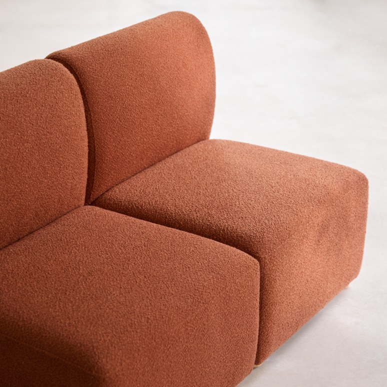 Swann - Sofá modular esquinero de 4 plazas de acacia maciza y tela terracota