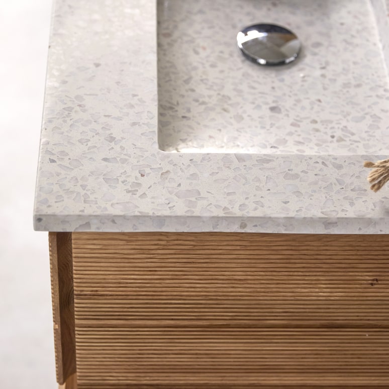 Karl - Mobile per il bagno in legno di acacia massello e battuto di terrazzo premium Moon da 60 cm