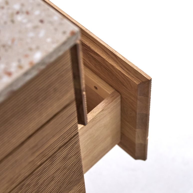 Karl - Mobile per il bagno in legno di acacia massello e battuto di terrazzo premium pink da 60 cm