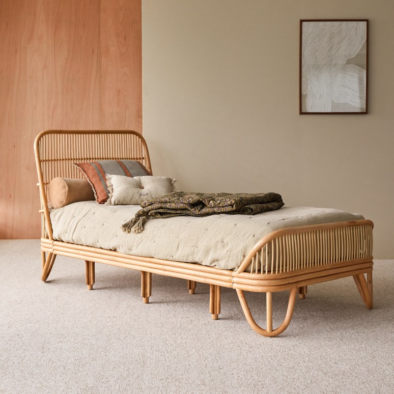 Simone - Letto in rattan con rete 90x200 cm