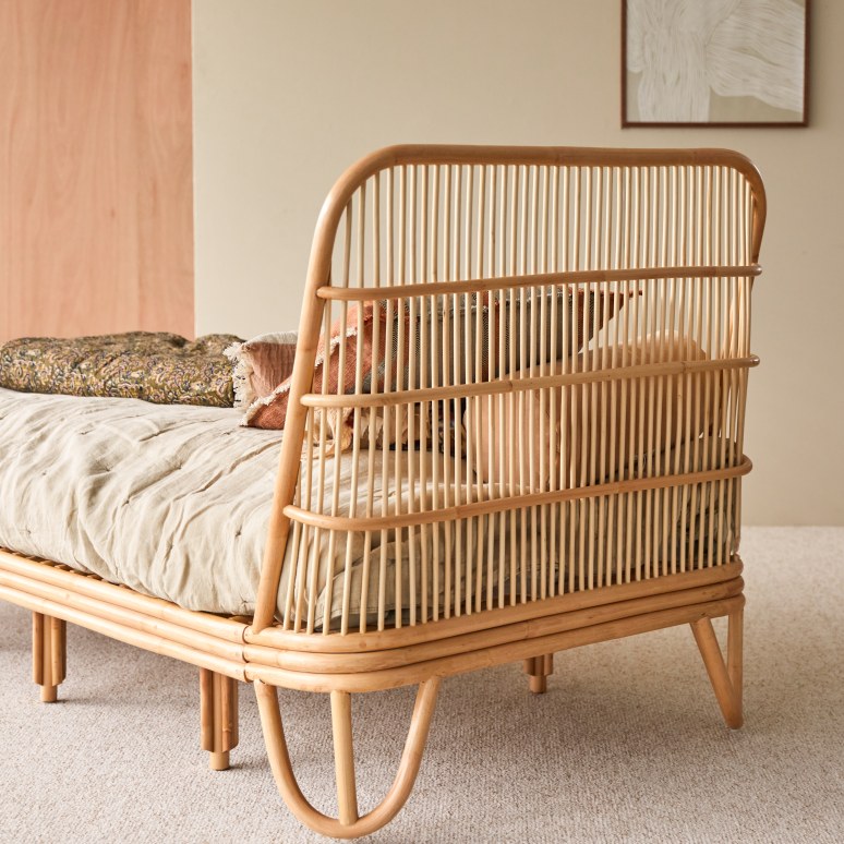 Simone - Natural rattan bed, includes 90x200 cm base