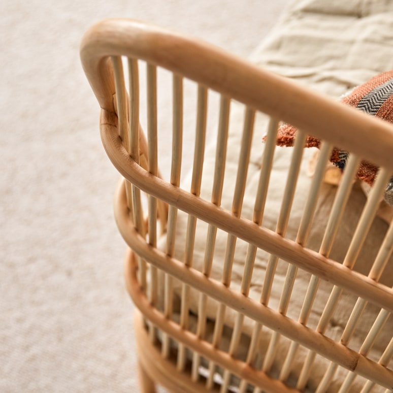 Simone - Natural rattan bed, includes 90x200 cm base