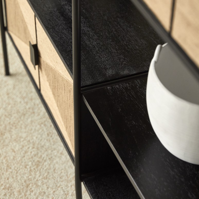 Fidele - Solid mango wood and metal bookcase