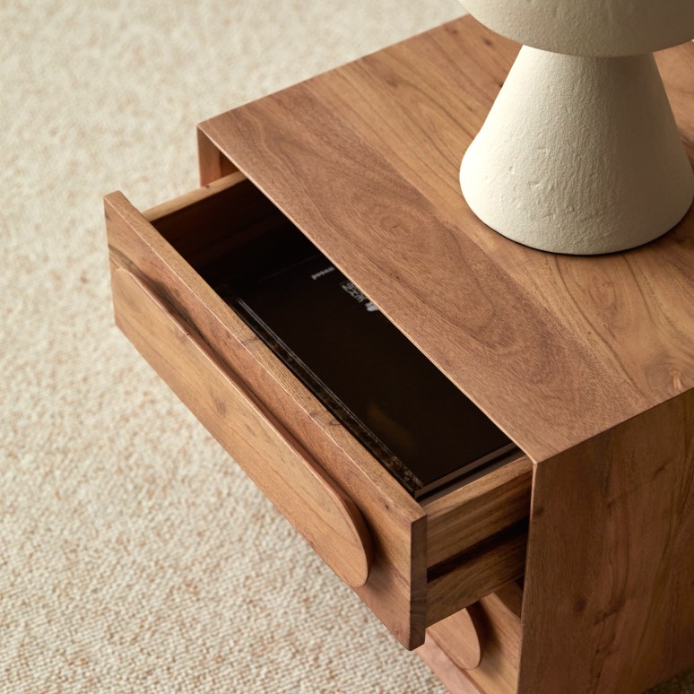 Olga - Two-drawer solid acacia bedside cabinet