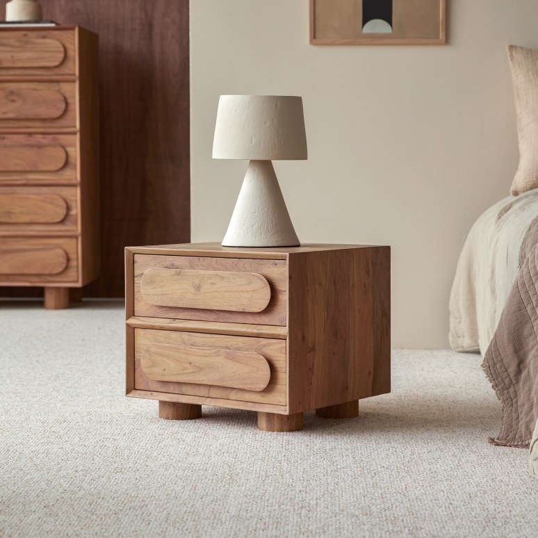 Olga - Two-drawer solid acacia bedside cabinet