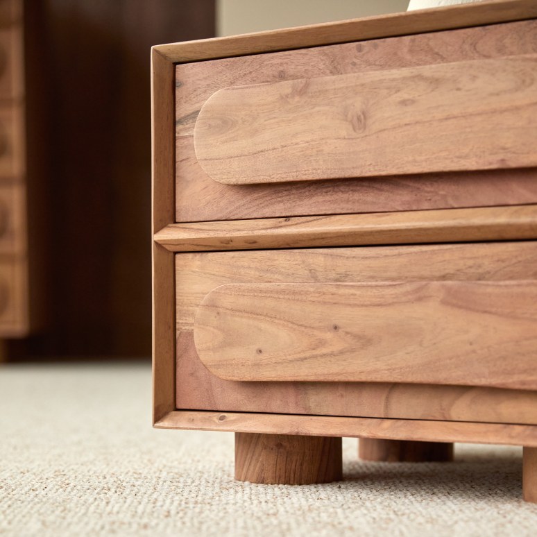 Olga - Comodino in legno di acacia massello a 2 cassetti