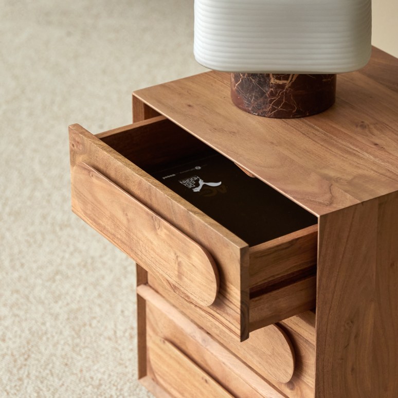 Olga - Three-drawer solid acacia bedside cabinet