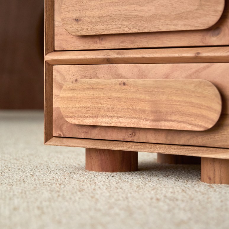 Olga - Three-drawer solid acacia bedside cabinet