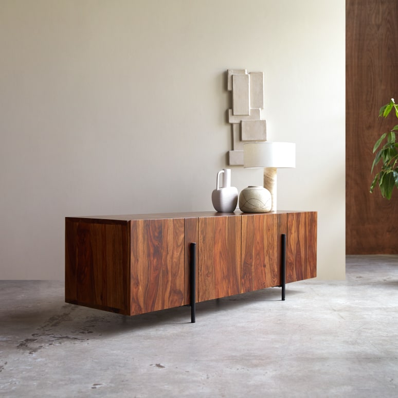 Honorine - Low sideboard in solid sheesham, 165 cm