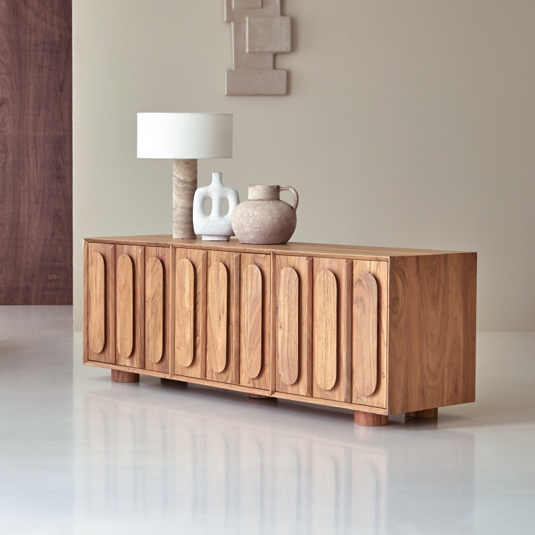 Olga - TV unit in solid acacia wood, 145 cm