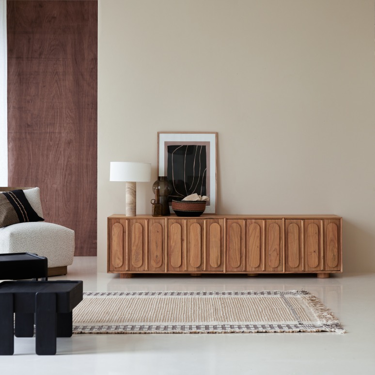 Olga - TV unit in solid acacia wood, 195 cm