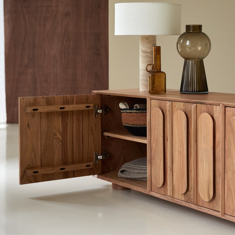 Olga - TV unit in solid acacia wood, 195 cm