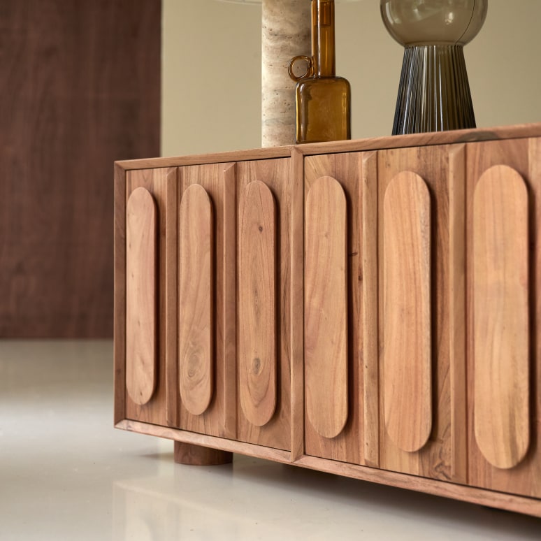 Olga - TV unit in solid acacia wood, 195 cm