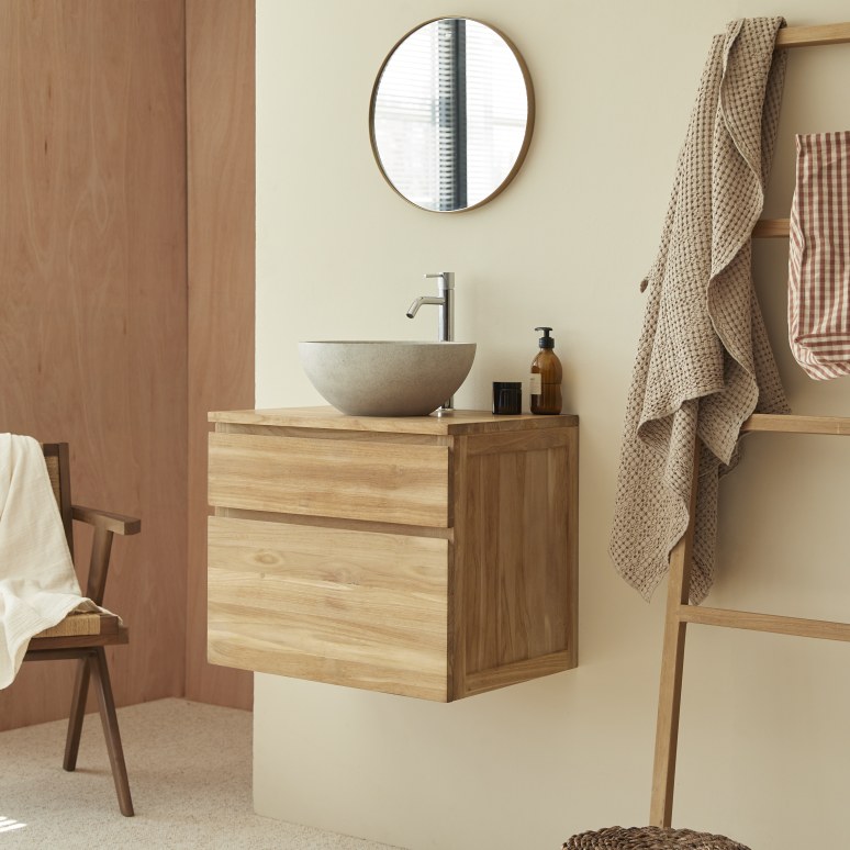 Jacob - Under-sink cabinet in solid teak wood, 60 cm