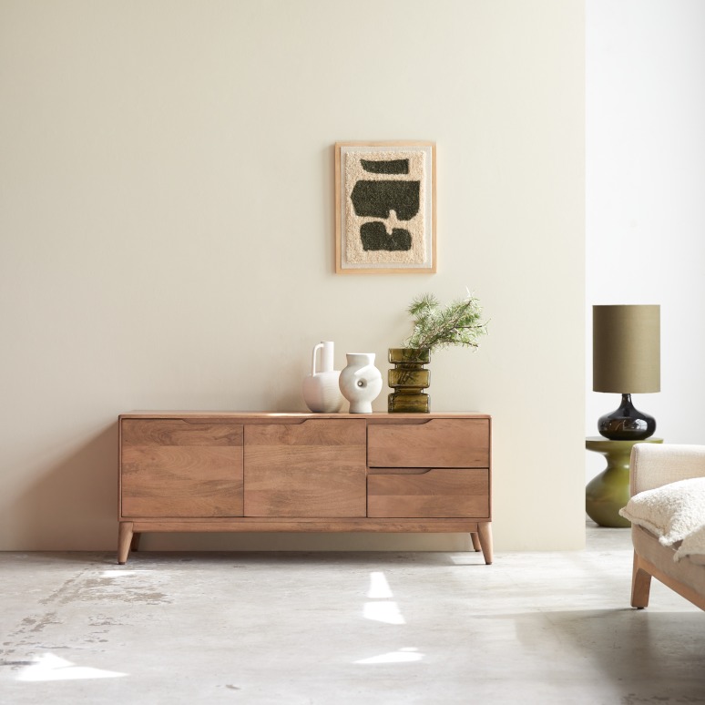 Gabrielle - TV unit in solid mango wood, 140 cm