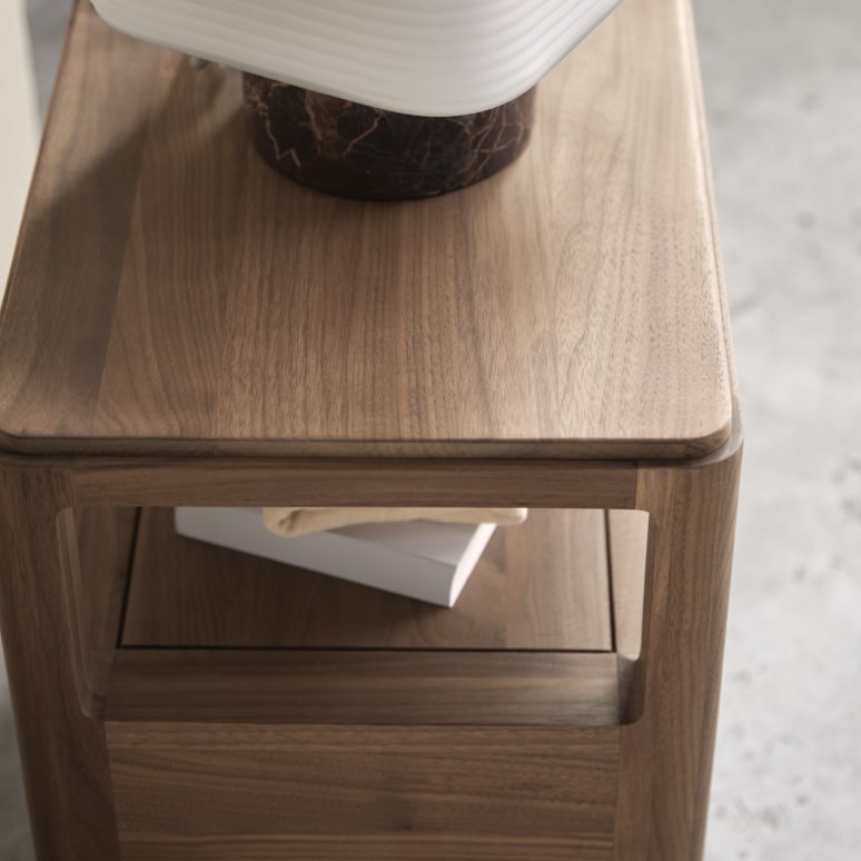 Arto - Comodino in legno di noce massello, 1 cassetto