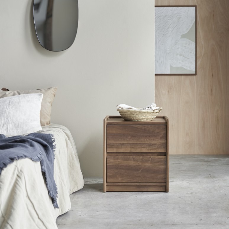 Arto - Two-drawer solid walnut bedside cabinet