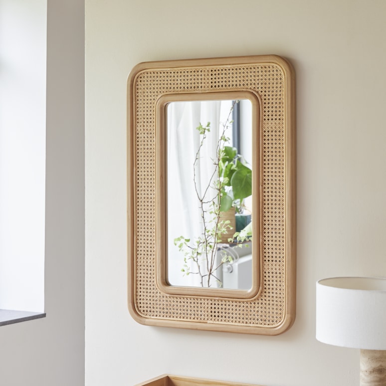 Côme - Spiegel aus massivem Teakholz und Rattan