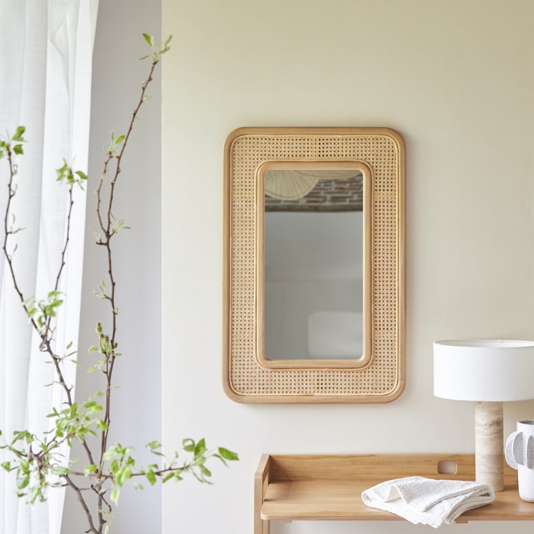 Côme - Solid teak and canework mirror
