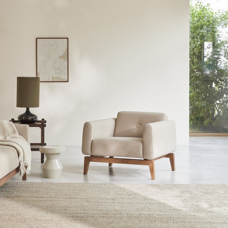 Bjorn - Fauteuil en chêne massif et tissu écru