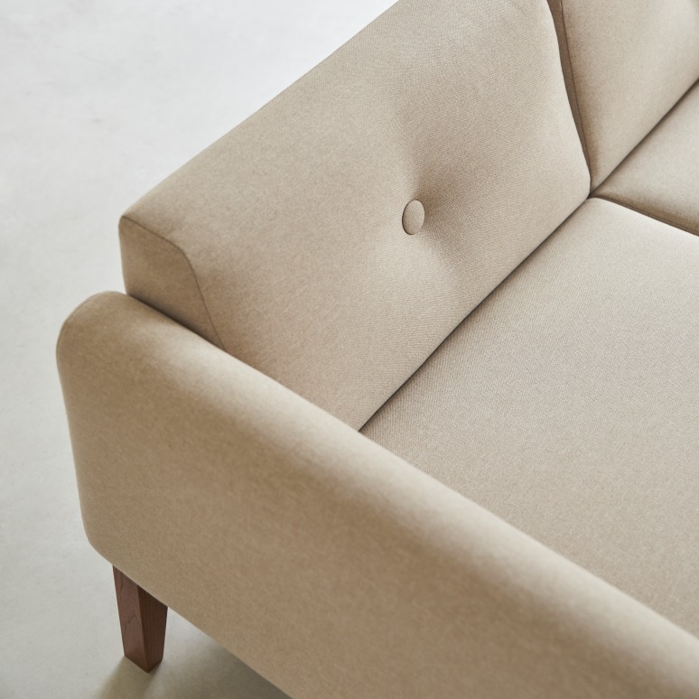 Bjorn - Solid oak and beige fabric 2-seater sofa