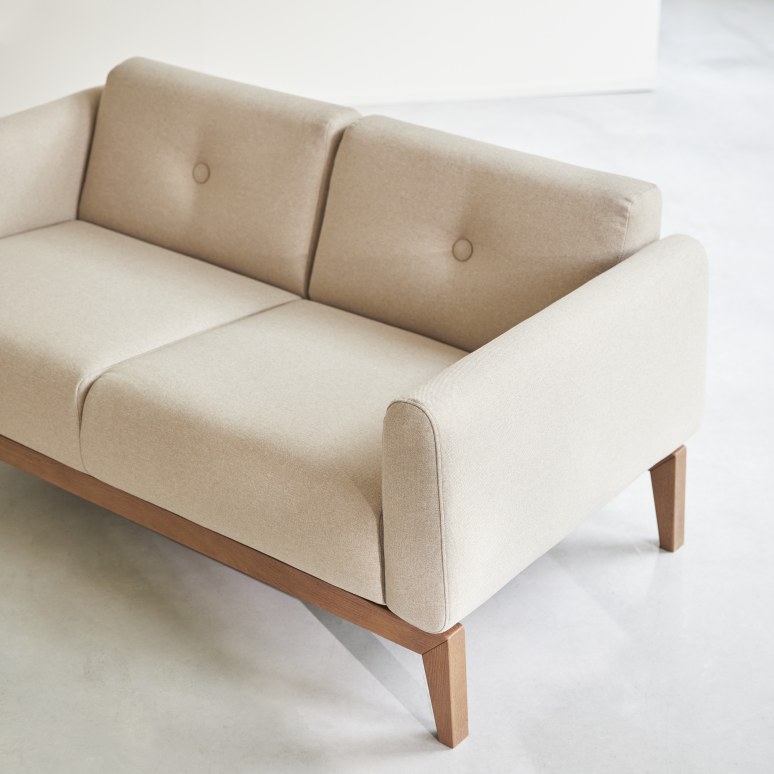 Bjorn - Solid oak and beige fabric 2-seater sofa