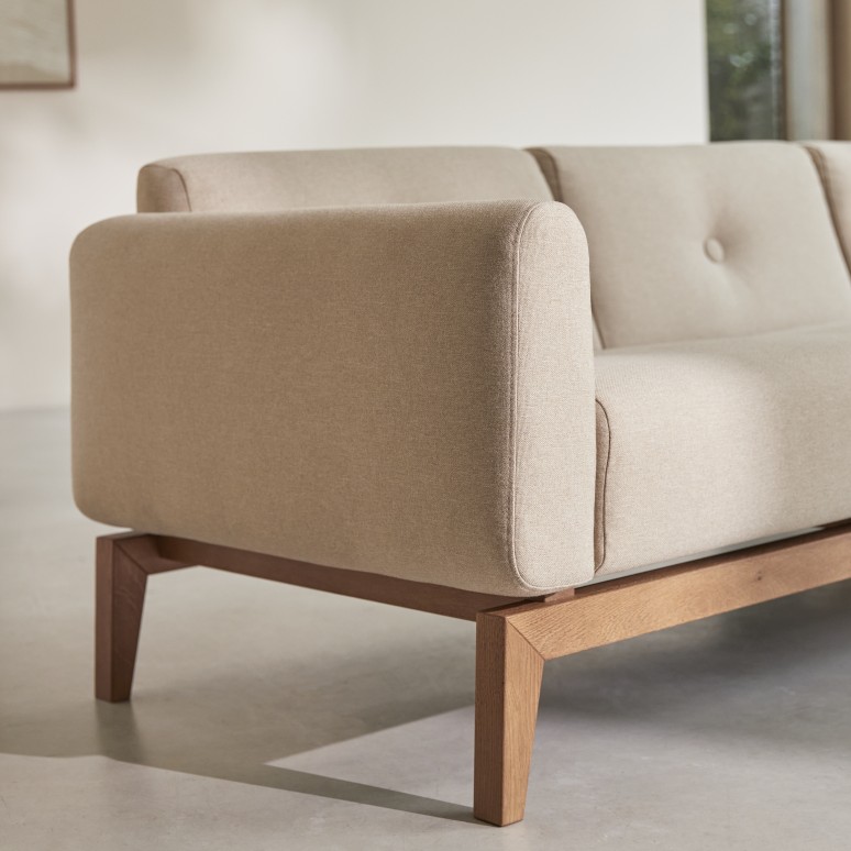 Bjorn - 3-Sitzer-Sofa mit massivem Eichenholzgestell und ecrufarbenem Stoffbezug