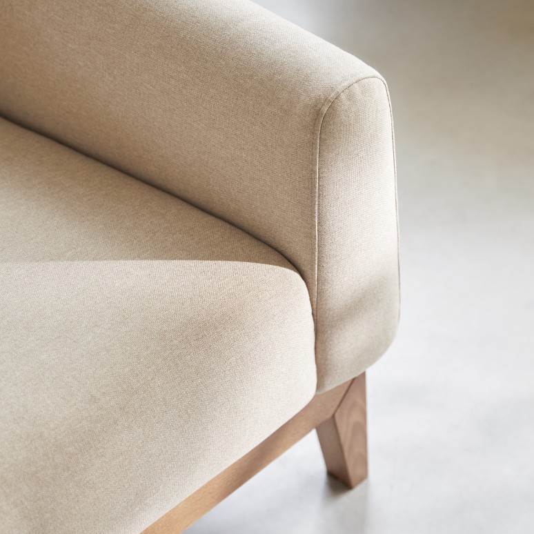 Bjorn - Solid oak and beige fabric 3-seater sofa