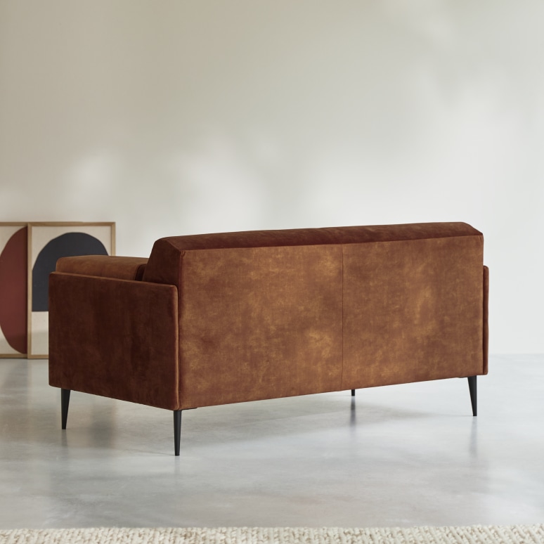 Finn - Sofá de terciopelo terracota de 2-3 plazas 