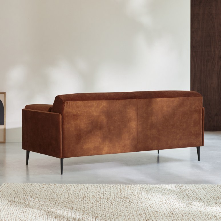 Finn - Sofá de terciopelo terracota de 3 plazas
