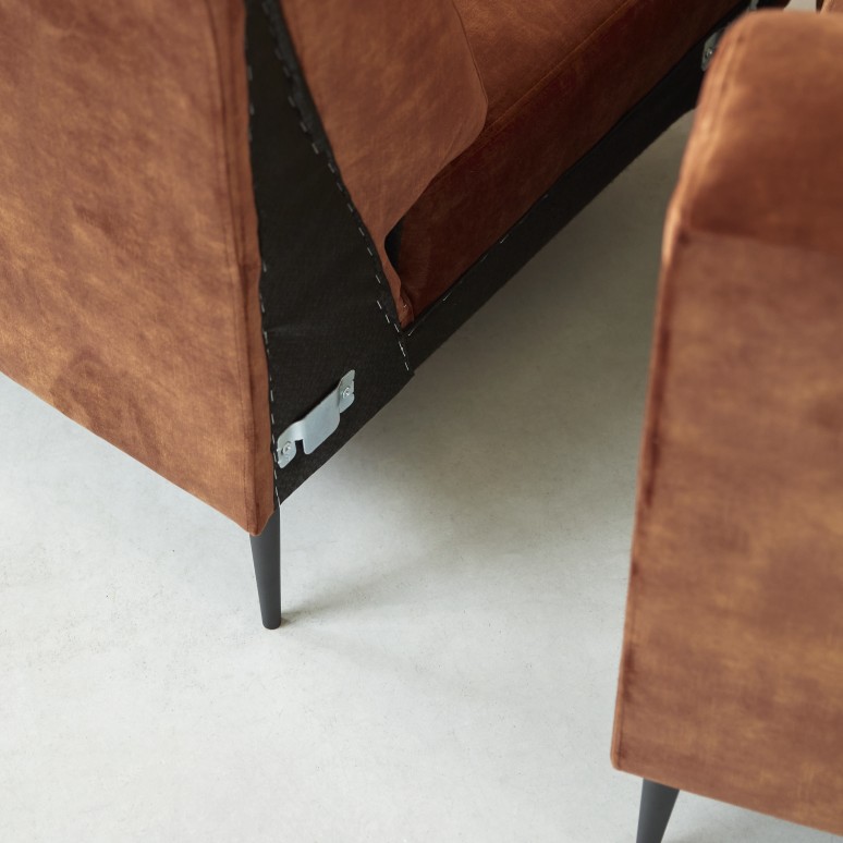 Finn - Ecksofa links aus terracottafarbenem Samt 270 x 180 cm, 4-Sitzer