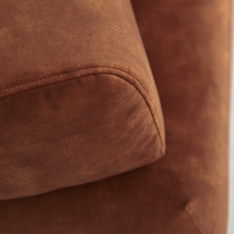 Finn - Left-angled 4-seater corner sofa in terracotta velvet 270 x 180 cm