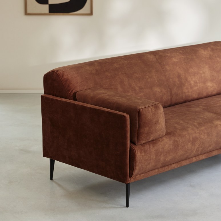 Finn - 4-zitshoekbank met hoek rechts in terracottabruin fluweel 270 x 180 cm