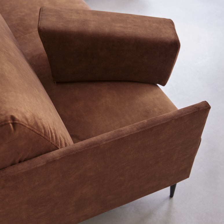 Finn - Ecksofa rechts aus terracottafarbenem Samt 270 x 180 cm, 4-Sitzer