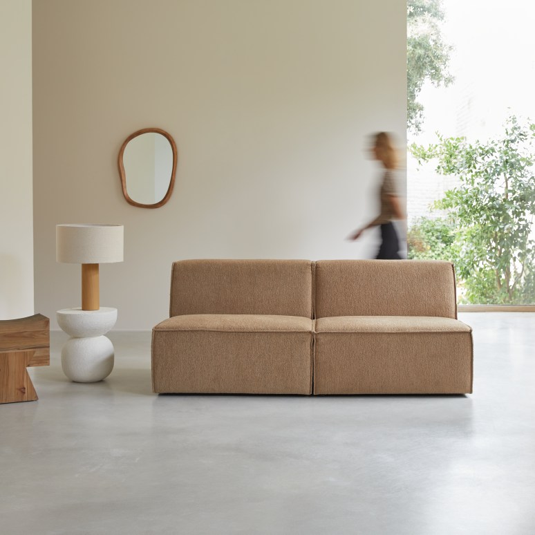 Dario - Canapé droit modulable en tissu camel, 2 places