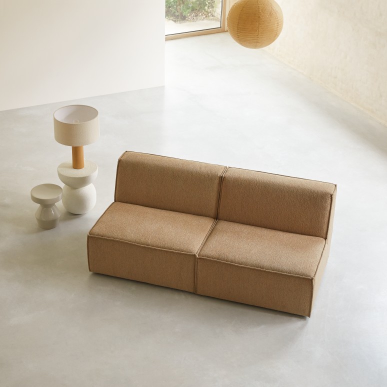 Dario - Modulsofa aus camelfarbenem Stoff, 2-Sitzer