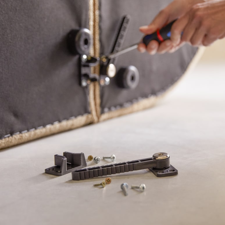 Dario - Canapé d'angle modulable en tissu camel, 4-5 places