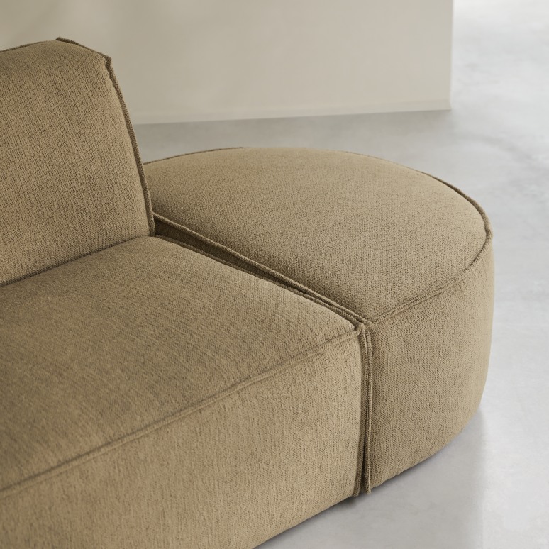 Dario - Canapé d'angle modulable en tissu camel, 5-6 places