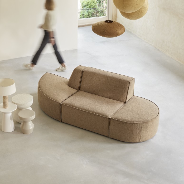 Dario - Banqueta modulable de 2 plazas de tela color cámel