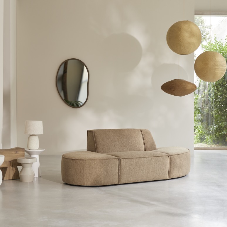 Dario - Two-seater modular bench seating in camel-coloured fabric