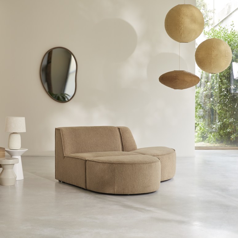 Dario - Banqueta modulable de 2 plazas de tela color cámel