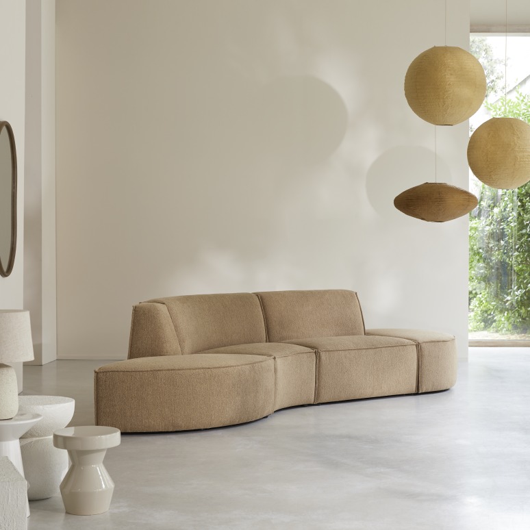 Dario - Banquette modulable en tissu camel, 4 places