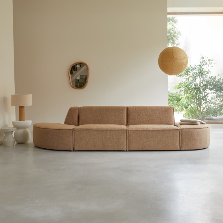 Dario - 2/3-seater modular sofa in camel-coloured fabric