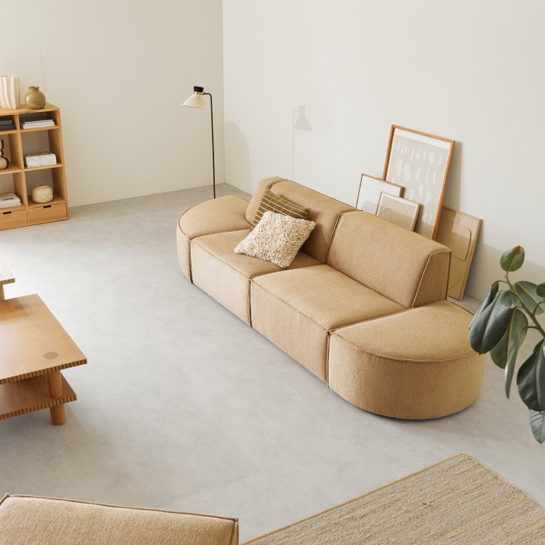 Dario - Canapé modulable en tissu camel, 2-3 places