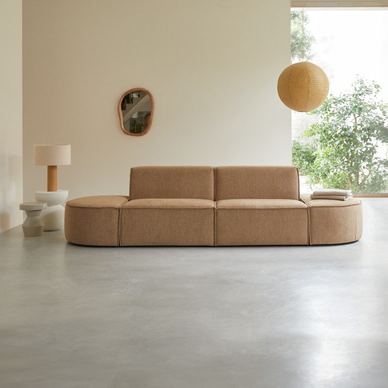 Dario - 2-seater modular sofa in camel-coloured fabric